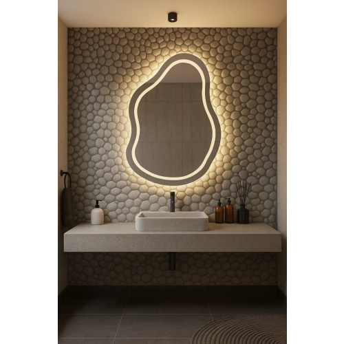 Lustro łazienkowe o nieregularnym kształcie - STONE LED II